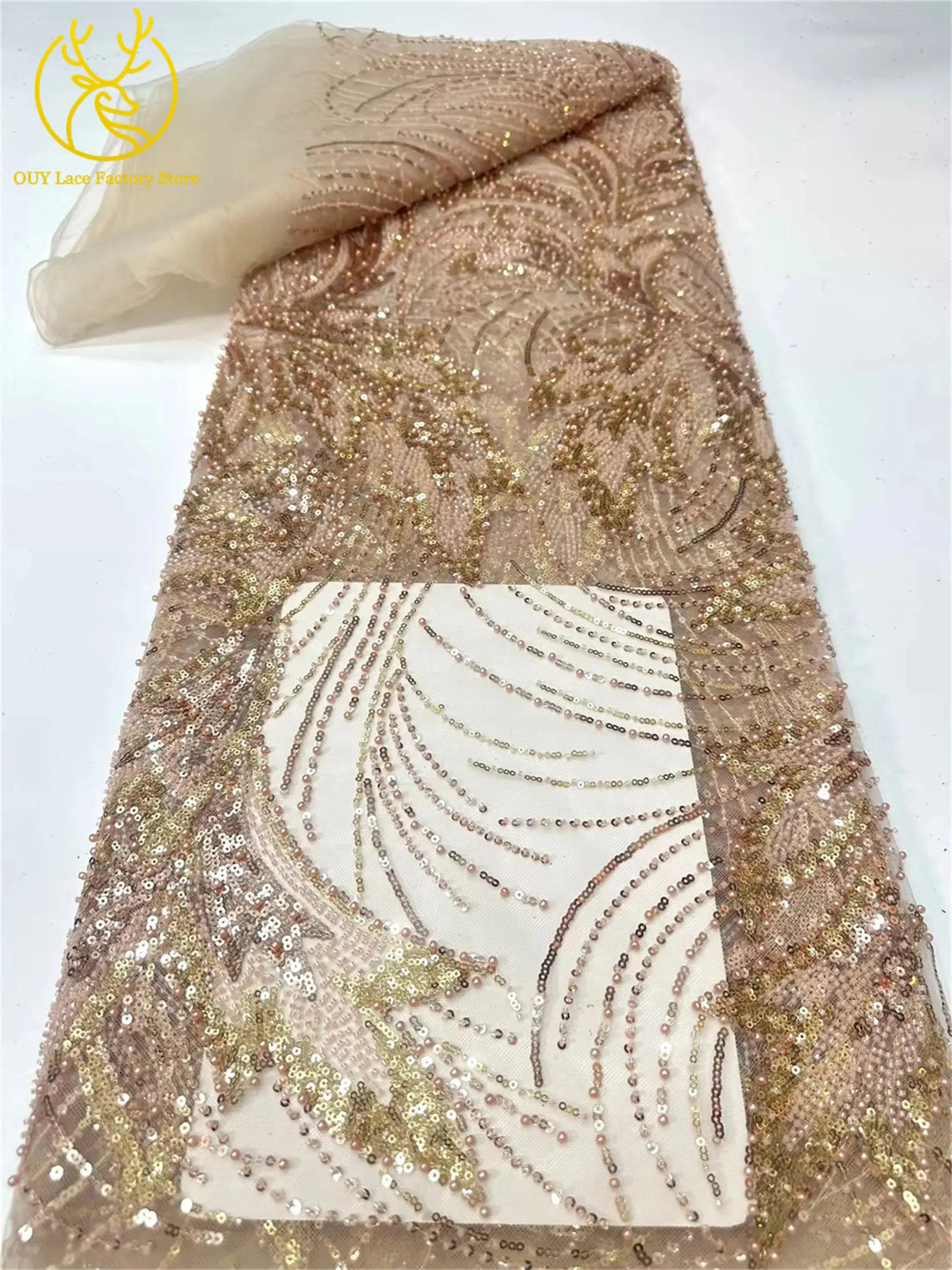 5 Yards luxuriöser afrikanischer Spitzenstoff 2026, hochwertiger französischer Pailletten-Spitzenstoff für nigerianisches Nähen von Brautkleidern – Detail 21