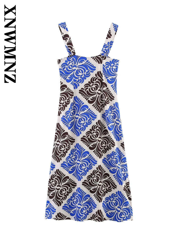 XNWMNZ 2025 Letnia Sukienka Midi na Ramiączkach w Stylu Boho dla Kobiet, Modna Sukienka Bez Rękawów z Odkrytymi Plecami i Szerokimi Ramiączkami