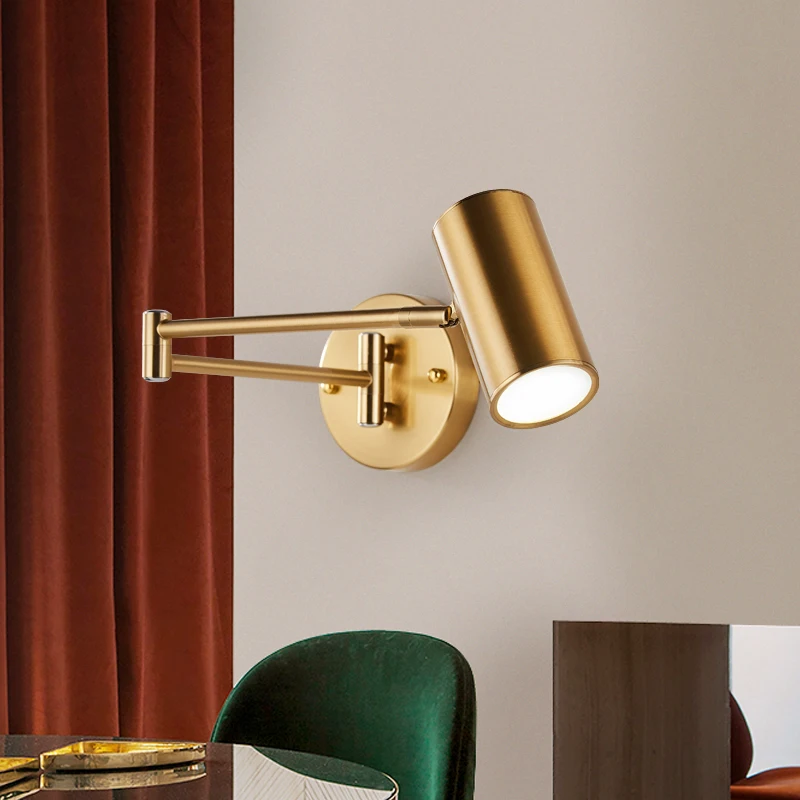 Modern Minimalist Rotary Wall Light LED Reading Swivel Sconces With Plug Gold Black Home Bedside Adjustable Swing Long Arm Lamp