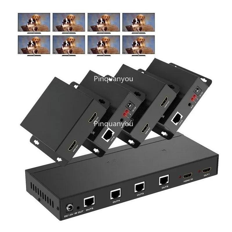 4K 60Hz HD Extender Splitter Over Ethernet 1x4, MT-VIKI 1 in 4 Out HD Splitter Extender Over Cat6 POC + Loop 70M