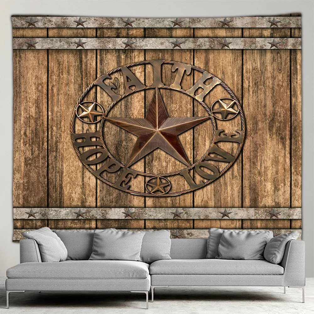 ZQANZQ Tapestry Texas Star Vintage Farm Brown Plank Modern Fabric Home Living Room Bedroom Decorative Wall Hanging