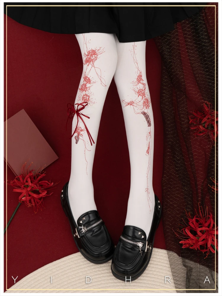 Pantyhose Women's Cotton Fabric Black White Thickened Butterfly Flower Print Leg Shaping Fashion Sexy Stockings Springand Summer