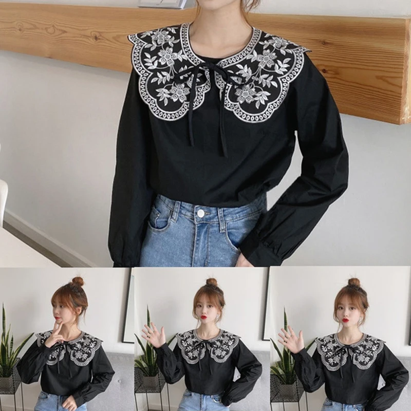 Detachable False Collar Shirt Collar for Women White Hollow Embroidery Lace Fake Collar for Blouse Sweater Clothes Accessories