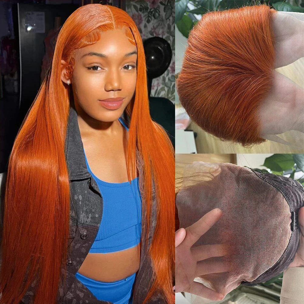 Ginger Straight Lace Front Wigs Human Hair 30 40 Inch Brazilian Ginger Orange Colored Straight 13x4 13x6 Hd Lace Frontal Wig