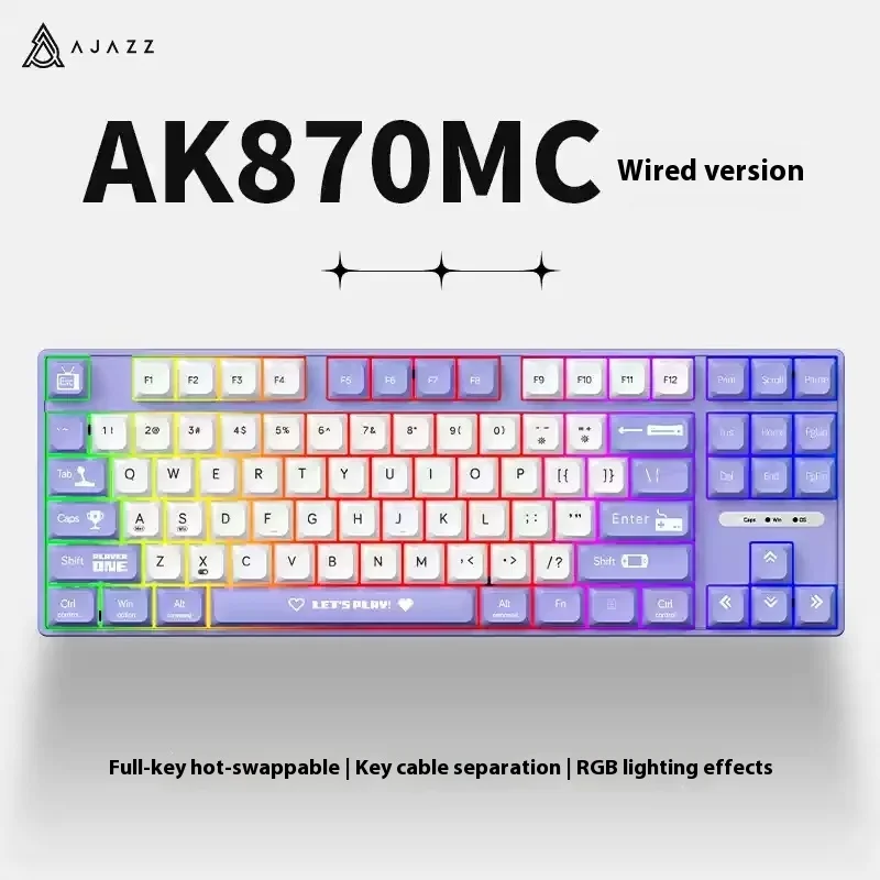 

Новая проводная механическая клавиатура Ajazz Ak870mc, 87 клавиш, с возможностью горячей замены, красная ось, чайная ось, маленький размер для игровой компьютерной периферии