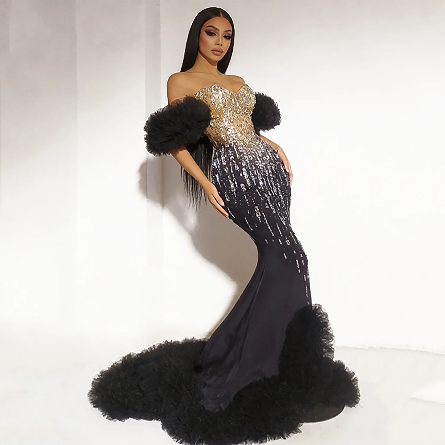Sparkly Diamonds Strapless Stretch Maxi Long Dress Women Eveing Party Luxury Birthday PhotoShoot Dress Singer Stage Costume