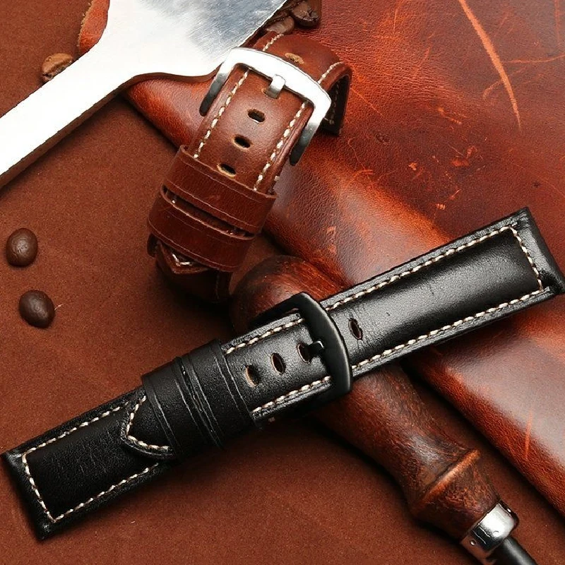 Oil Wax Genuine Cow Leather Bracelet for Panerai Citizen Fossil Breitling Hamilton Vintage Watch Strap 22mm 24mm 26mm Watchband