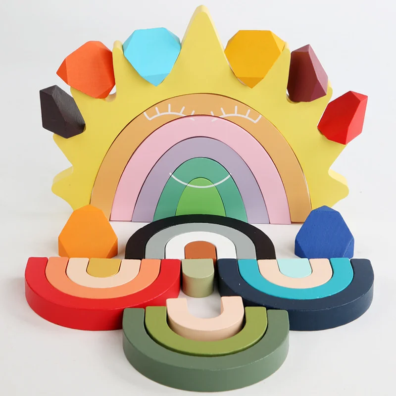 Nuovi blocchi di legno per bambini giocattoli a triangolo nuvola arcobaleno blocchi di costruzione creativi per bambini giocattoli educativi in legno nordico decorazione della stanza