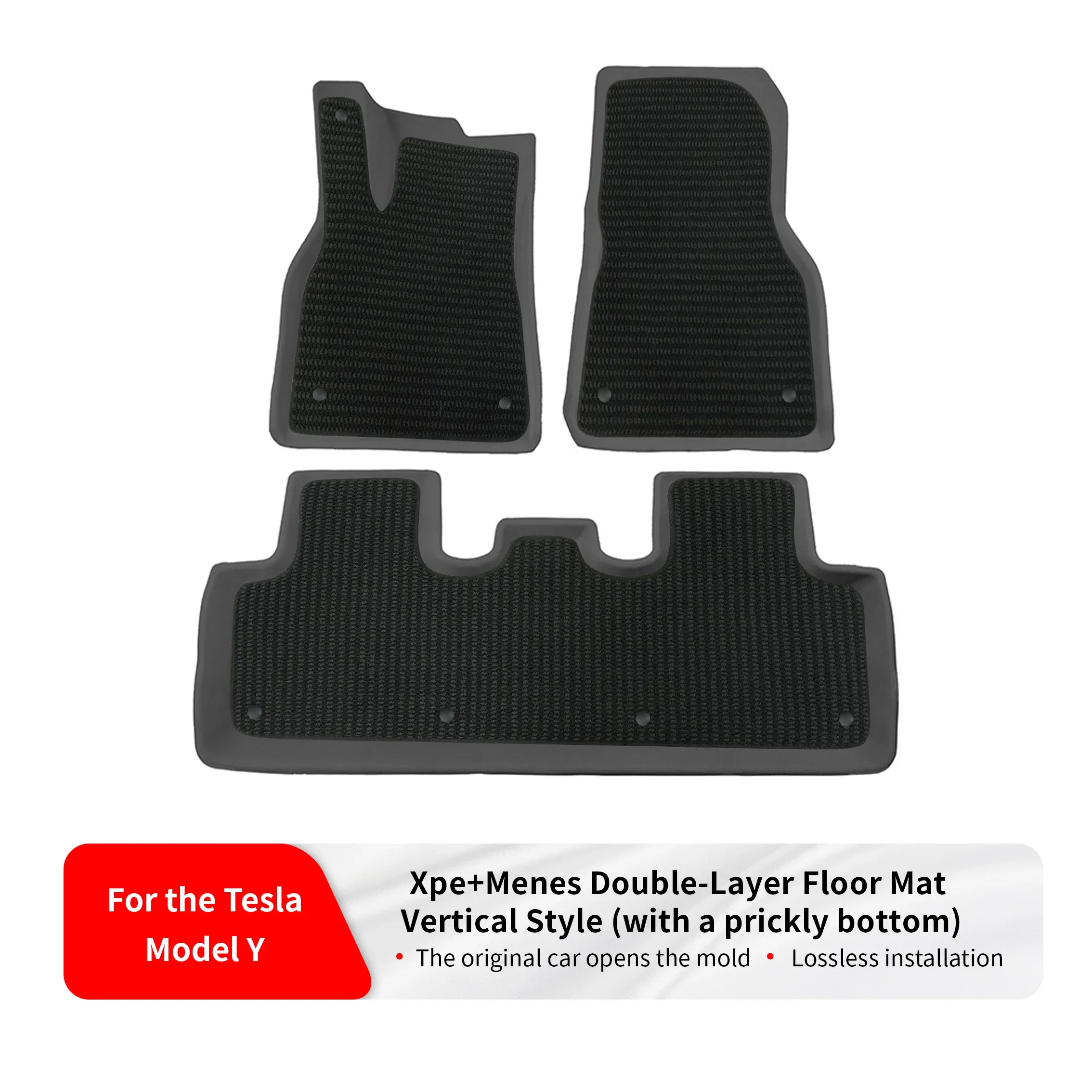 For Tesla Model Y – XPE Vertical Mats with Barbed Bottom & Menis Top, Dual-Layer, Anti-Slip, Waterproof & Easy-Clean