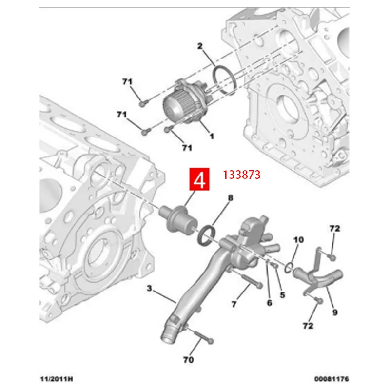 Suitable for Peugeot 406 407 605 607 807 Citroen C5 C6 C8 engine thermostat 133873 Water pump gasket Water outl tank sensor