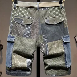 Men's Short Jeans Pants Graphic Multi Color Male Denim Shorts Cargo Cowboy With Trend Unique Jorts Blue Distressed Streetwear