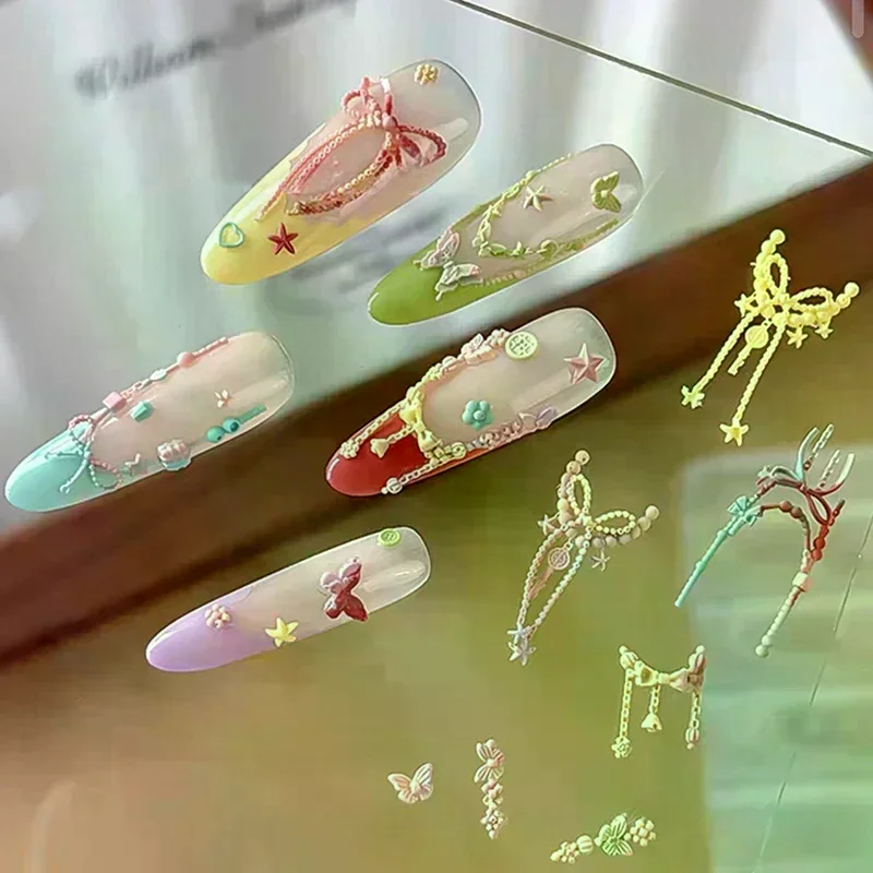 Bowknot Bead Chain Ribbon 3D Silicone Mold Nail Art Decorations DIY Design Silicone Nail Art Mold Template For Nail Charms