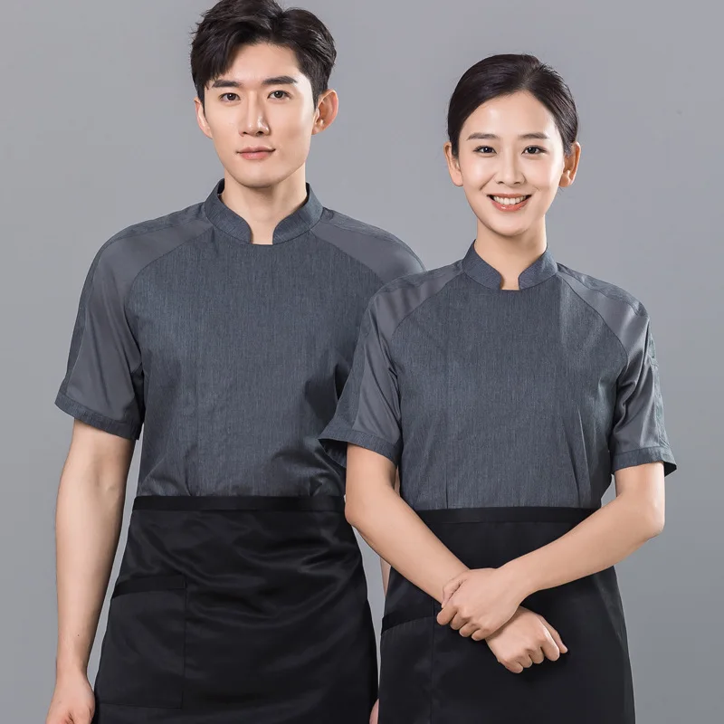 Chef Uniform Short Sleeve Men's Raglan Sleeve Hotel Restaurant Ding Room Summer Cotton Work Uniforms Catering Baking Clothing Br