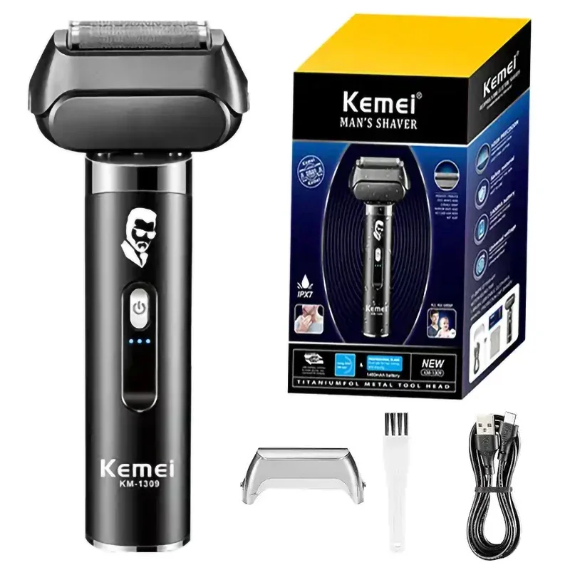 Kemei 4-Blades Electric Razors For Men Wet Dry Rechargeable Electric Shavers Beard，Facial，Stubble，Balds Head Shaving Machine