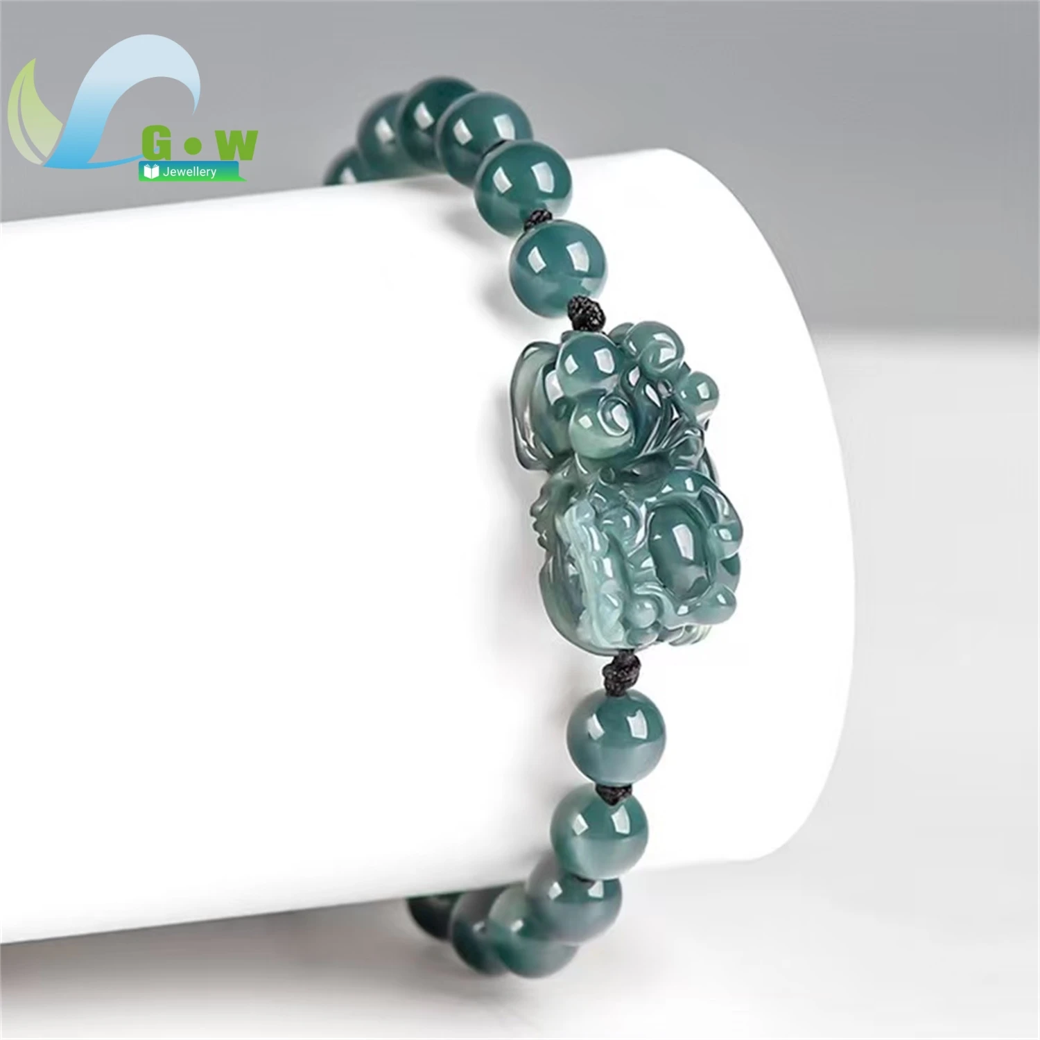 Natural A Grade Jadeite Blue Water Pixiu Handwoven Bracelet Wealth Charm Adjustable Unisex Retro Ethnic Style Jewelry Gift
