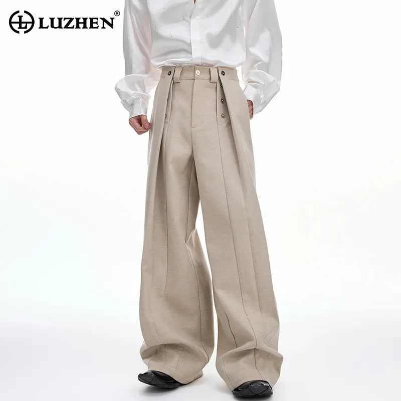 

LUZHEN Fashion Original Fold Design Loose Wide Leg Casual Pants Male 2025 New Solid Color High Quality Wide Leg Trousers JY3230