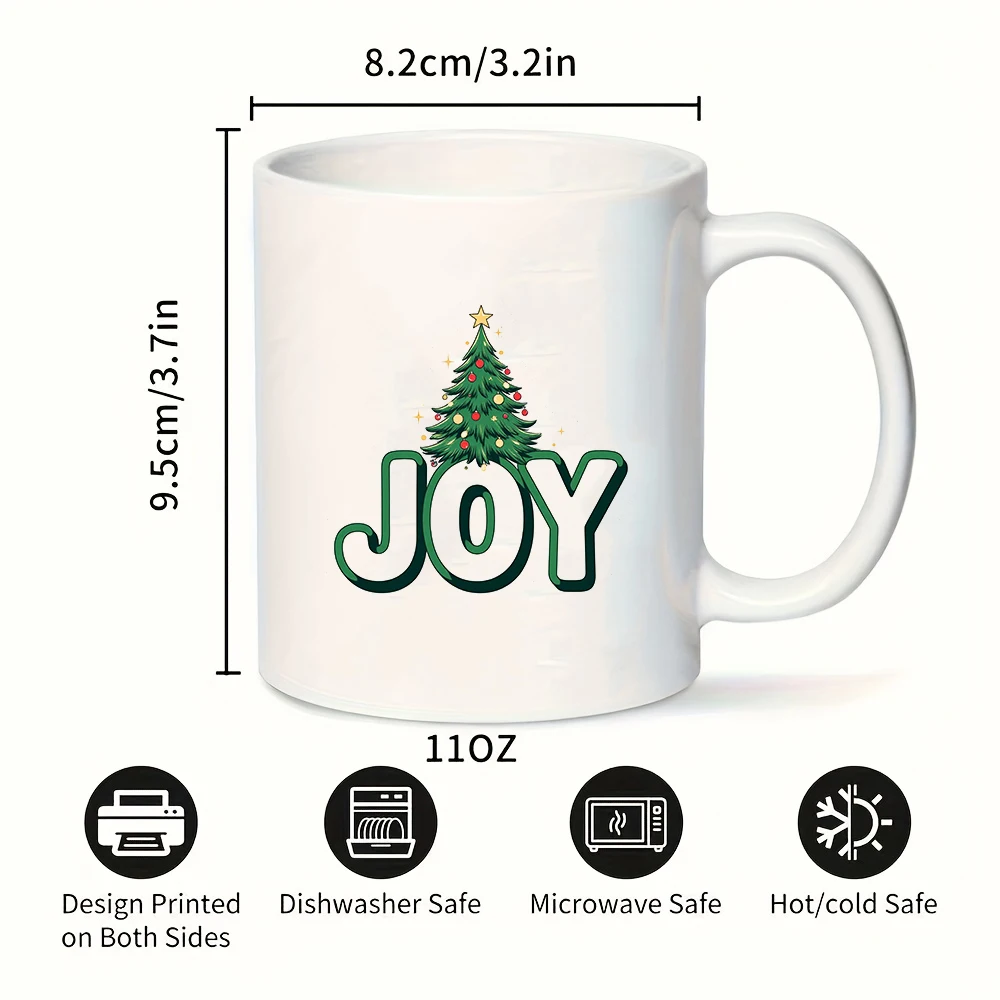 11オンスカップ + 漫画のクリスマスツリー柄 + フェスティブジョイロゴ クリスマスギフト キッズウォーターカップ ファミリーオフィスコーヒーカップ