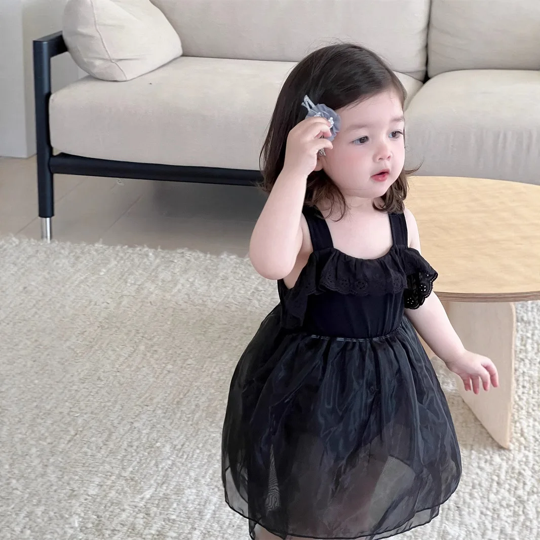 

Girls Skirt 2025 Summer New Childrens Clothing Korean Style Girl Baby Sweet Strap Net Gauzy Fart Skirt Casual Simple Daily