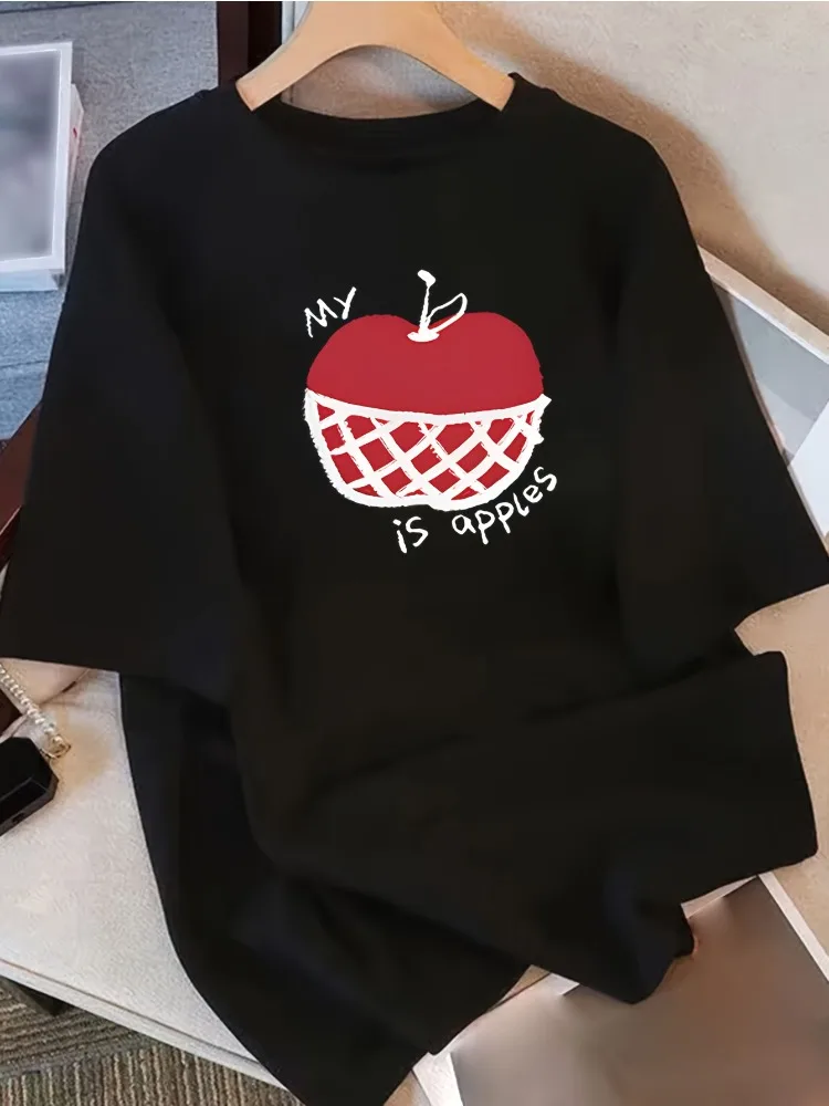 

Ladies' Cotton Loose Round Neck Versatile and Comfortable Casual T-shirt Youthful Trendy Energetic Daily Short Sleeved