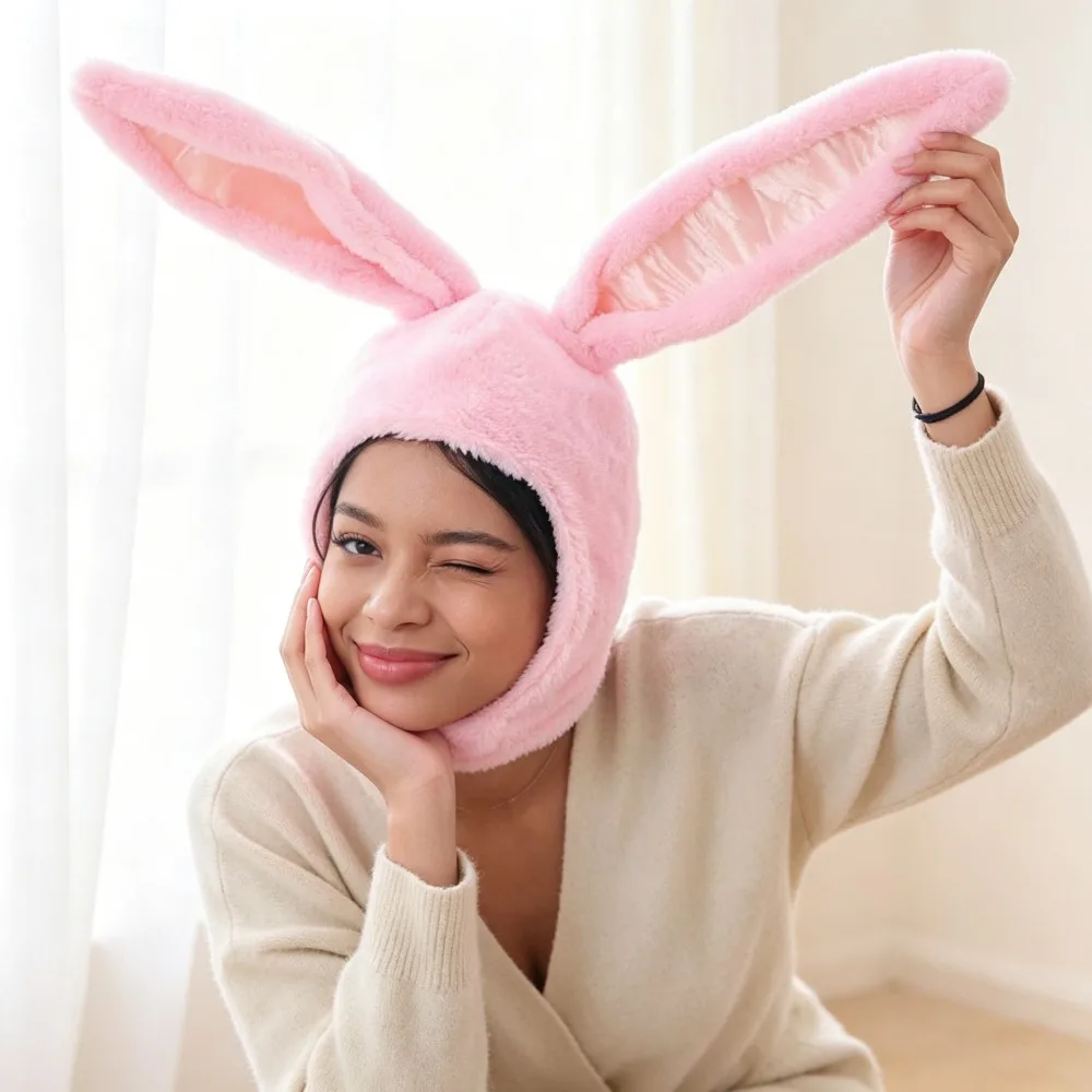 Womens Funny Bunny Ear Hat, Soft Warm Rabbit Headband Cap for Winter, Christmas for Ladies, Perfect for Party, Photo Booth Props