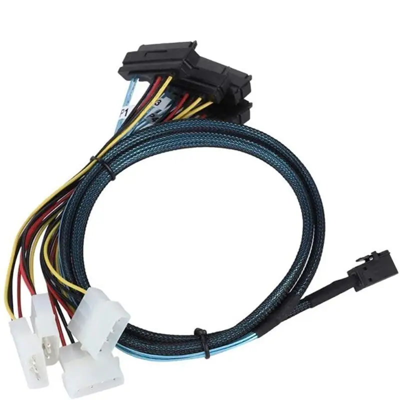652F Internal MiniSAS SFF 8643 to 4x 29Pin SFF 8482 Connectors with 4Pin Power Cable