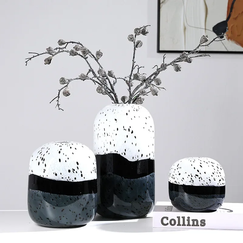 Modern black and white dot gradient glass vase home desktop design model room soft decoration color vase