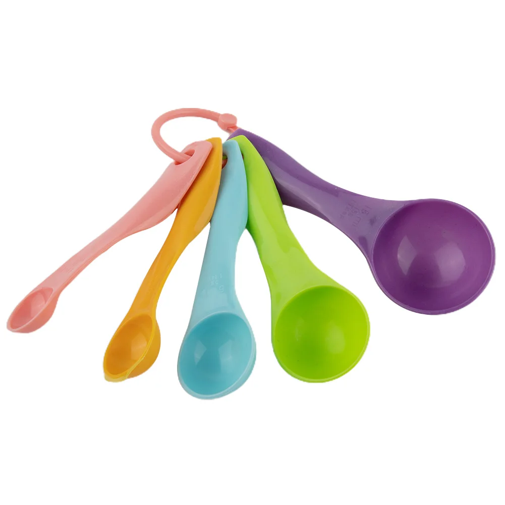 5Pcs/set Lovely Colorful Plastic Measuring Cups Measure Spoon Kitchen Tool Kids Spoons Measuring Set Tools For Baking Coffee Tea