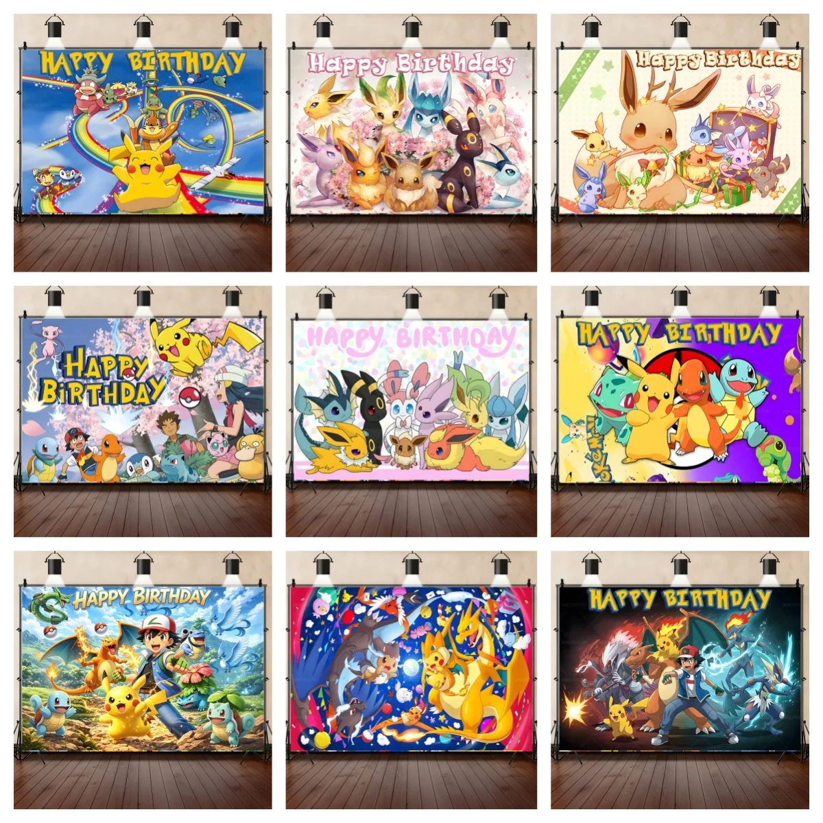 Cartoon Pikachu Fotografie-Hintergrundtuch Anime-Thema Heim Geburtstagsparty Kinder-Dekoration Foto Benutzerdefinierter Name Hintergrund Studio-Requisiten