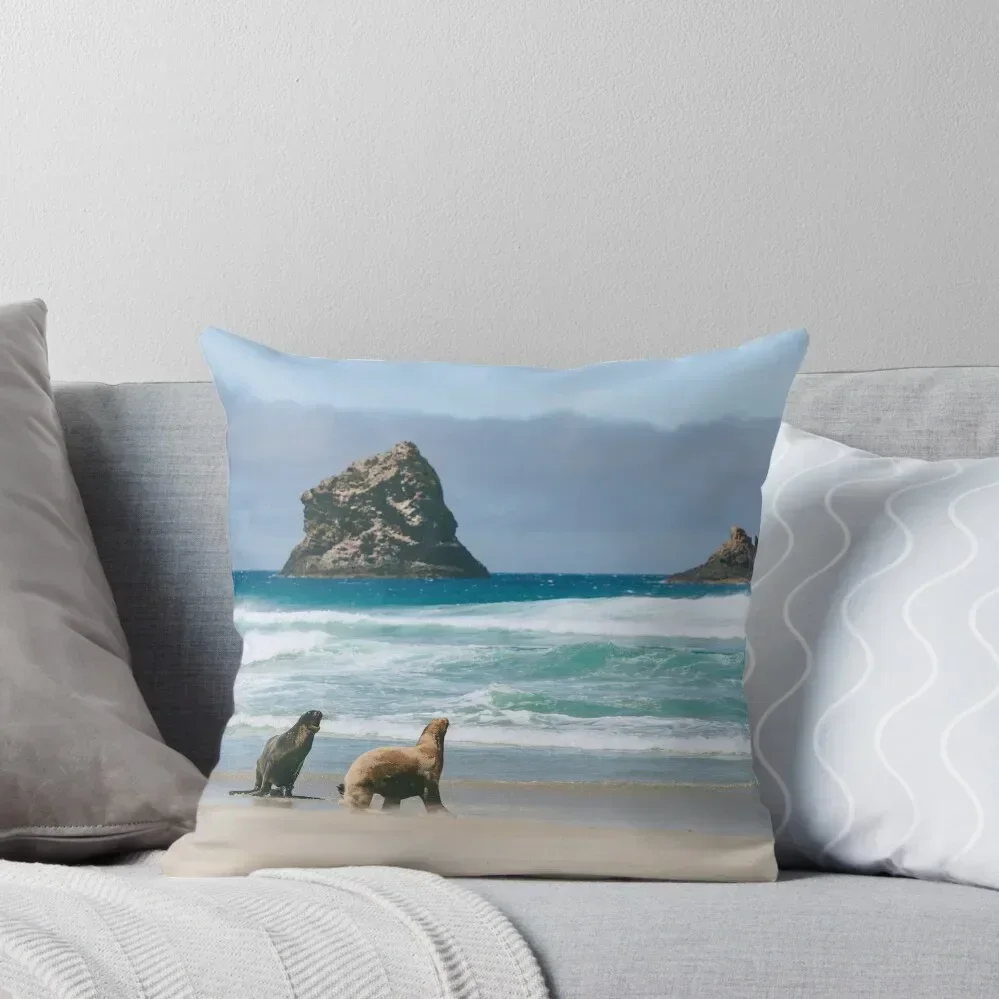 

Sea Lions and Ocean Waves at Beach in Otago New Zealand Throw Pillow Sofa Pillow Cover Christmas Throw Pillows Covers pillow