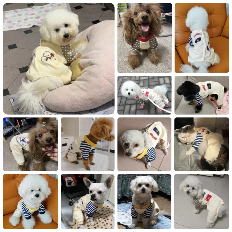 Cute Striped Dog Jumpsuits Fashion Pet Dog Clothes Winter Warm Puppy Pajamas Soft Cat Jumpsuits Chihuahua Clothes Pet Costumes