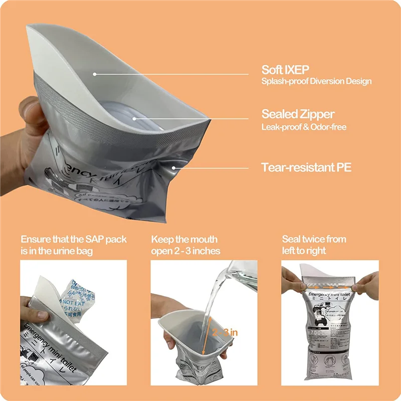 

A19F-20 шт. одноразовые мешки для писсуара, 700 мл аварийный мини-туалет для кемпинга, дорожного замятия, мешок для мочи, мешки для мочи, дорожные писсуары
