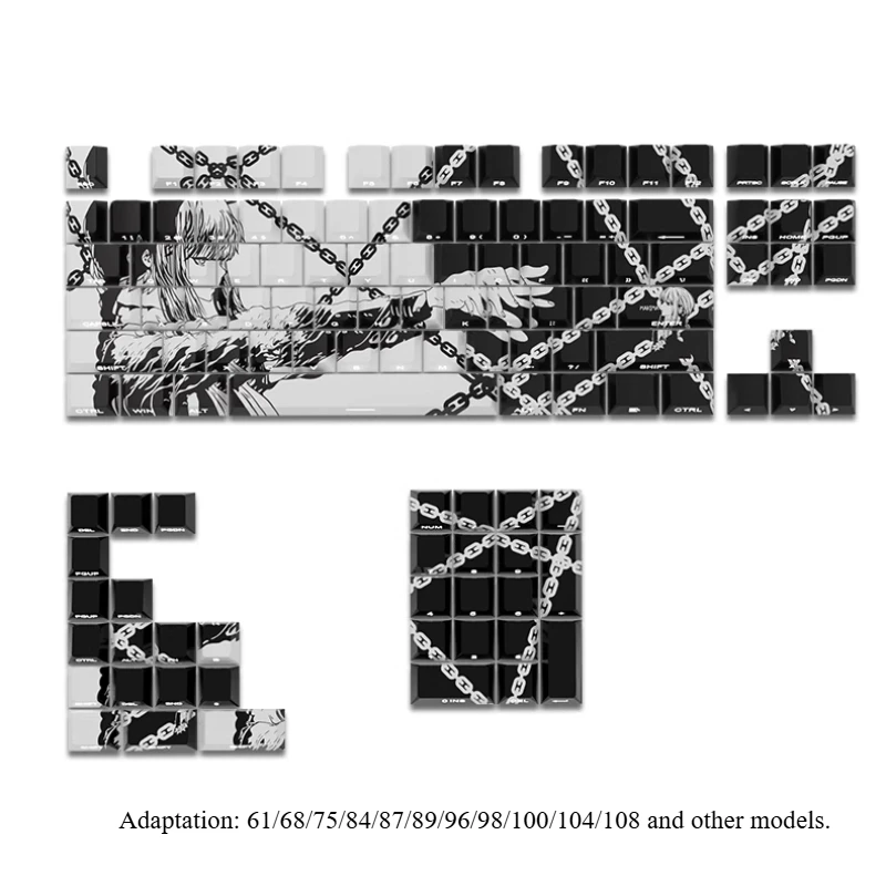 

Anime Keycaps Set Machima Chain Side Engraved Light Transmission PBT Keycaps for Mechanical Keyboard 61/87/104 Custom Keycap