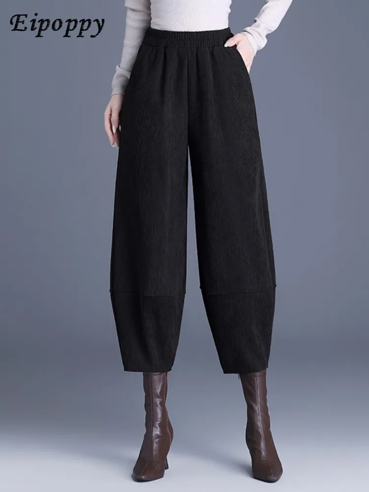 Fleece-Lined Thickened Bloomers Women's Winter Wide-Leg Ankle-Length Pants Fashionable Stylish Harem Pants