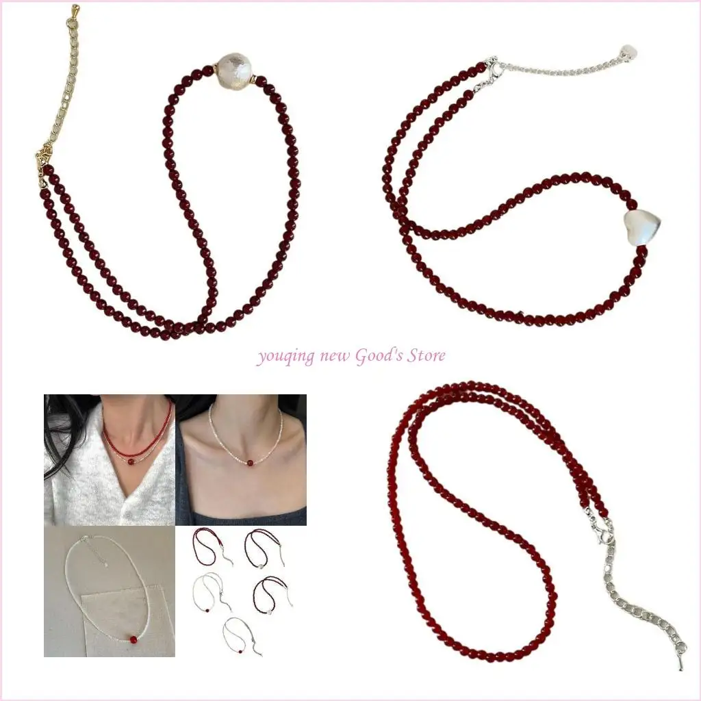 57QA Unique Gold Plated Sweater Necklace with Agate Heart Bead for Trendsetters