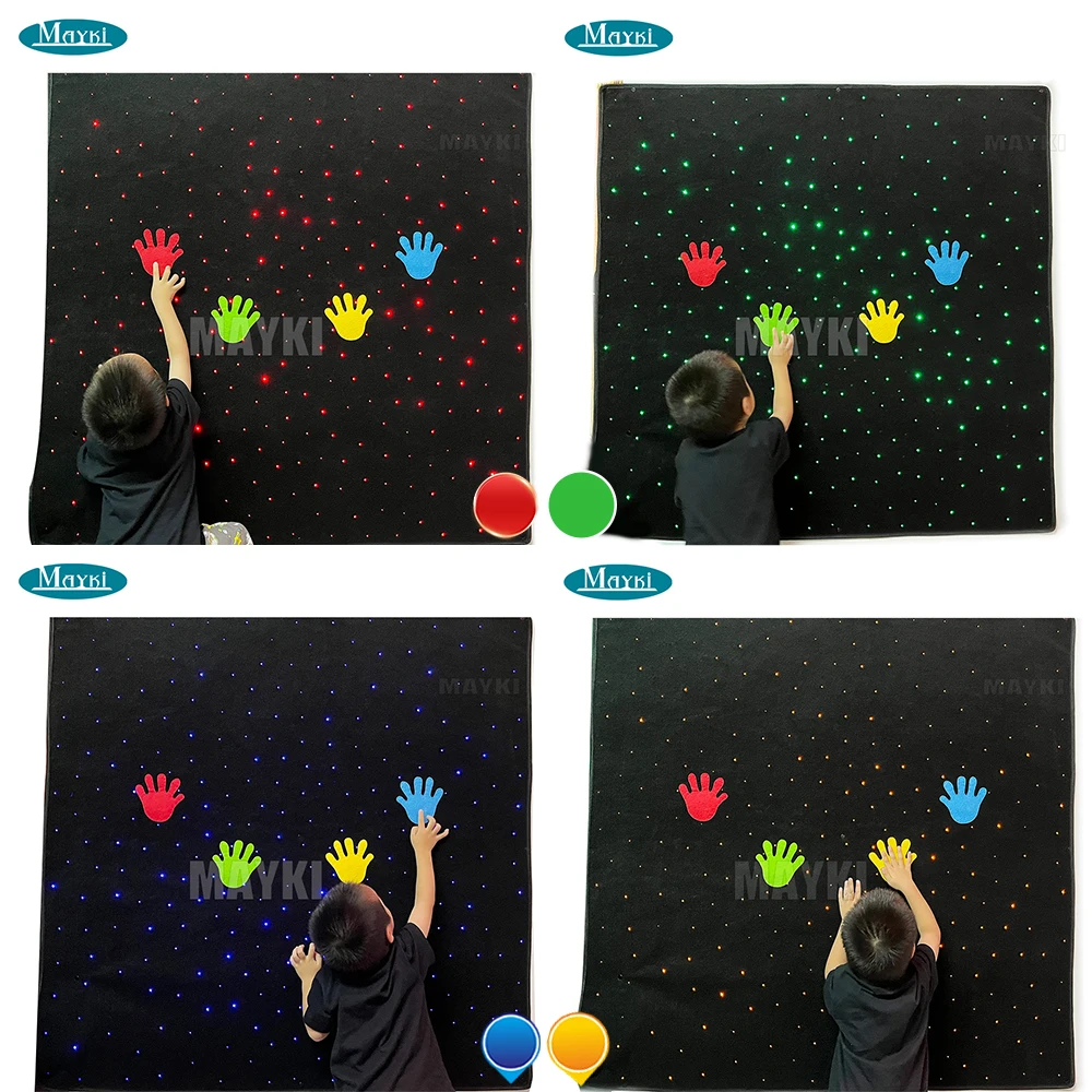 RGB Color Changing Fiber Optic Interaction Starlight Mat Touch Sensitive LED Fibre Optic Sensory Light Carpet for Autism