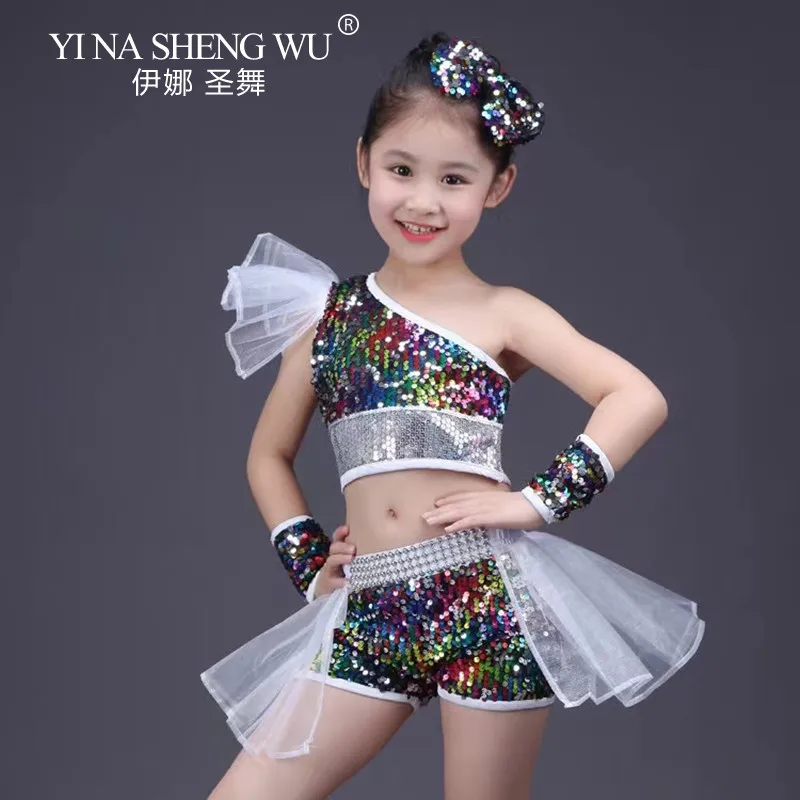 Girls Jazz Dance Costumes Children's Day Hip-hop Street Dance Performance Costumes Children's Model Catwalk Sequin Costumes Set