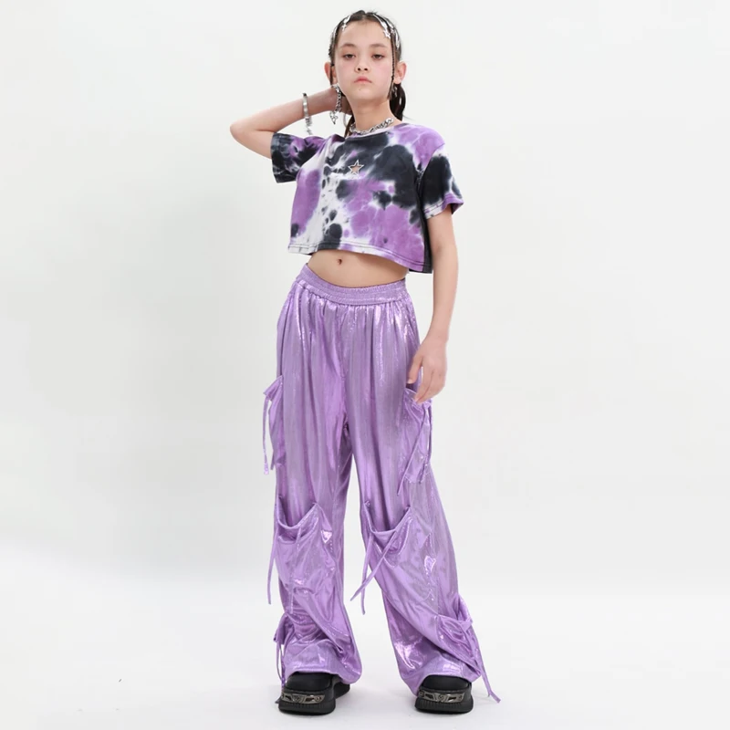 Fashion Girls Jazz Dance Costume Kids Hiphop Top Laser Pants Child Ballroom Dance Clothes Kpop Outfits Street Wear XS8214