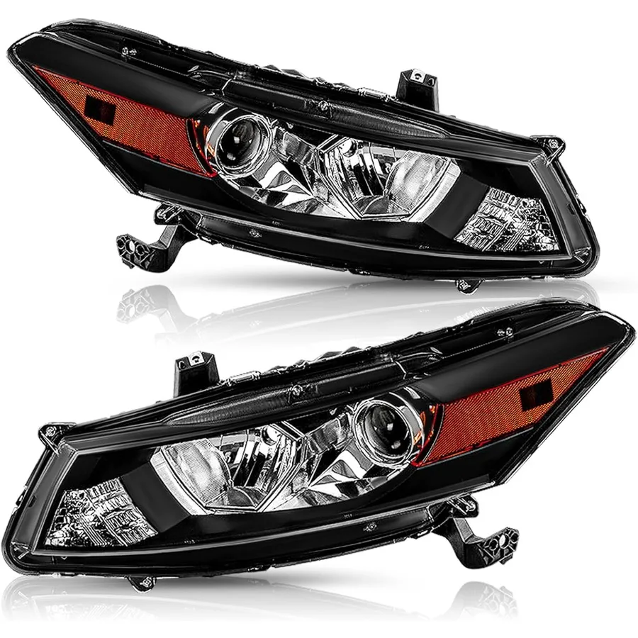 

Headlight Assembly Compatible with 2008-2012 Honda Accord 2-Door Coupe Projector Headlamp with Black Housing and Amber Reflecto