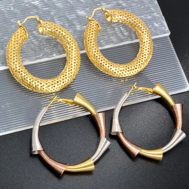 ZEADear Jewelry Round Big Earrings for Women Ear Hoop Copper Circle Gold Plated Jewellery Accessories Female Party Wedding Gift