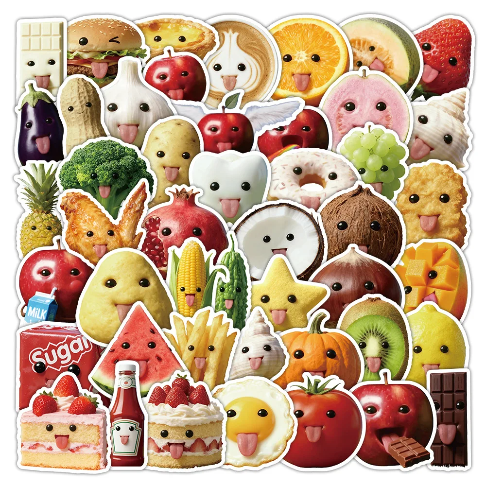 

50pcs Abstract Food Phone Stickers Funny Face Apple Personalized Graffiti Decoration DIY Guitar Skateboard Waterproof Stickers