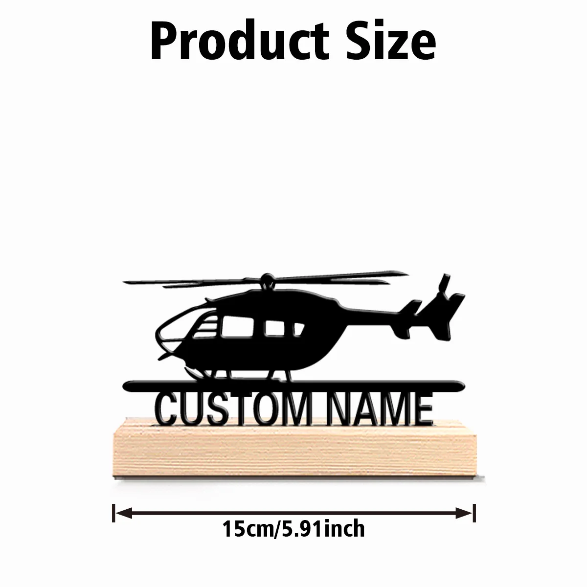 1pc Fashion Personalized Custom Helicopter Metal Statues With Wooden Base Tabletop Decoration Aviation Enthusiast Gift With Wood