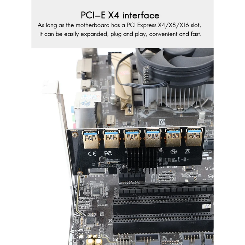 PCI-E Riser Card PCI-E 1X To 6 USB 3.0 Graphics Adapter Card PCI-E 1 To 6 Expansion For Bitcoin Mining