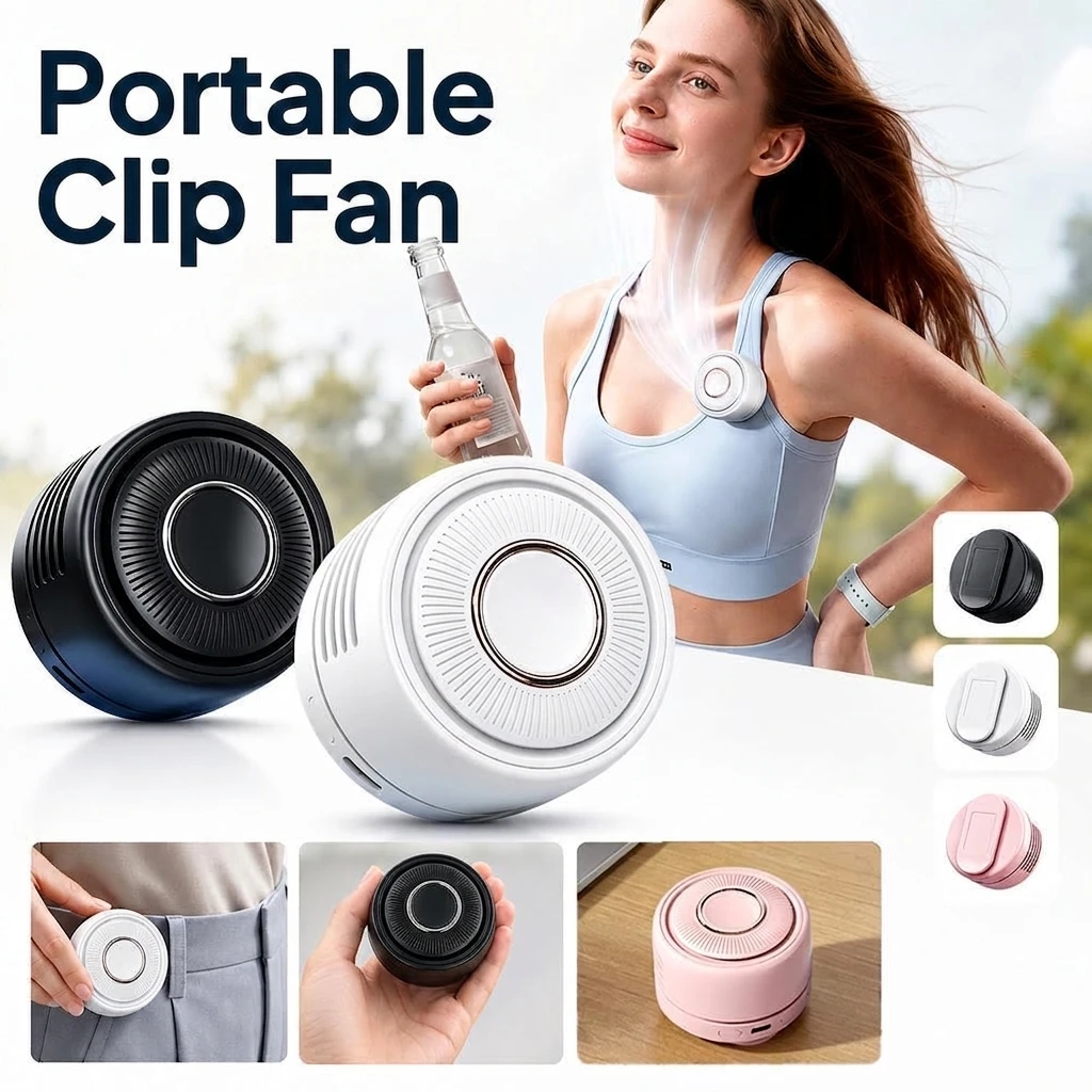 USB Charging Portable Handheld Small Fan with Collar Clip Light Sound Long Endurance Waist Stool Fan for Outdoor Use