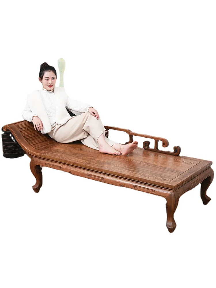 Hxl Chicken Wing Wood Chaise Bed New Chinese Style Recliner Solid Wood Sofa Chair Antique Arhat Bed