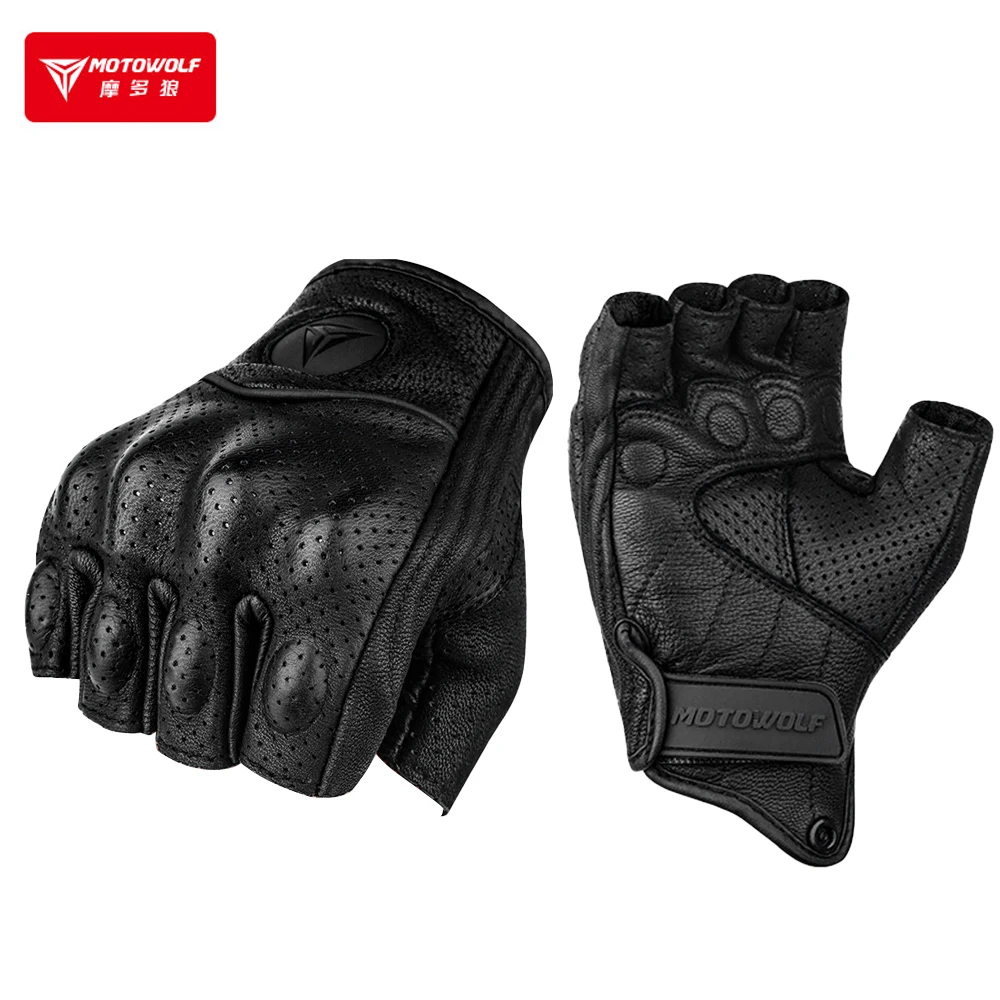 Guantes de Motocicleta de Verano, Guantes de Medio Dedo de Piel de Cabra, Guantes de Motocross, Guantes Moto Verano, Accesorios