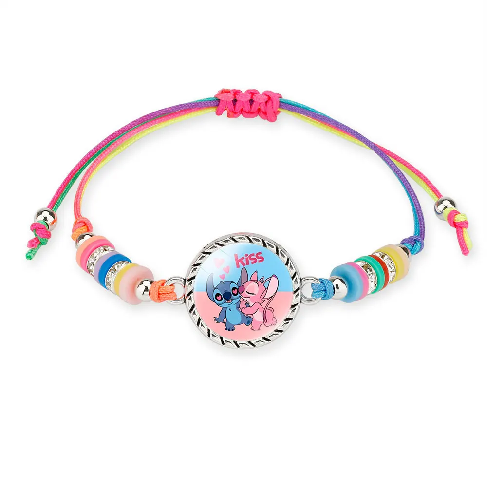 Stitch Disney Anime Girls bracelet Kawaii Lilo & Stitch Colorful Woven Adjustable Bracelet Cartoon Children Jewelry Kids Gifts