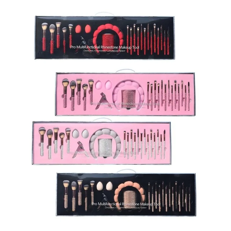 Professional 23-PieceComplete MakeupToolSet withRhinestone-DecoratedPowderBrushEyeshadow & Blush Brushesand Hairband