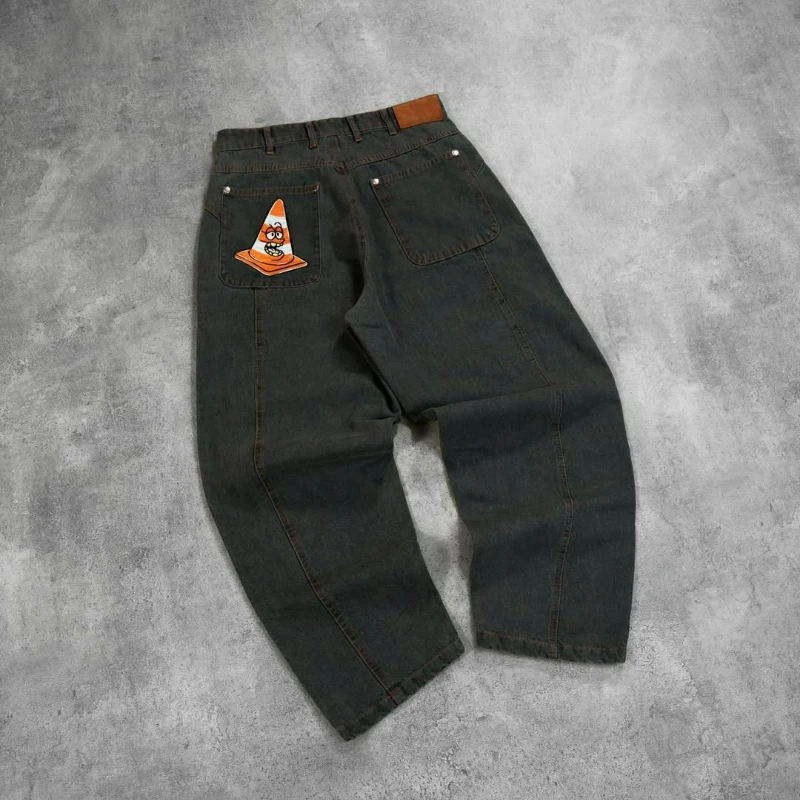 

Y2K American Retro Jeans Letter Pattern Embroidery Anger Traffic Denim Pants Trendy Gothic Harajuku Street Unisex Baggy Pants