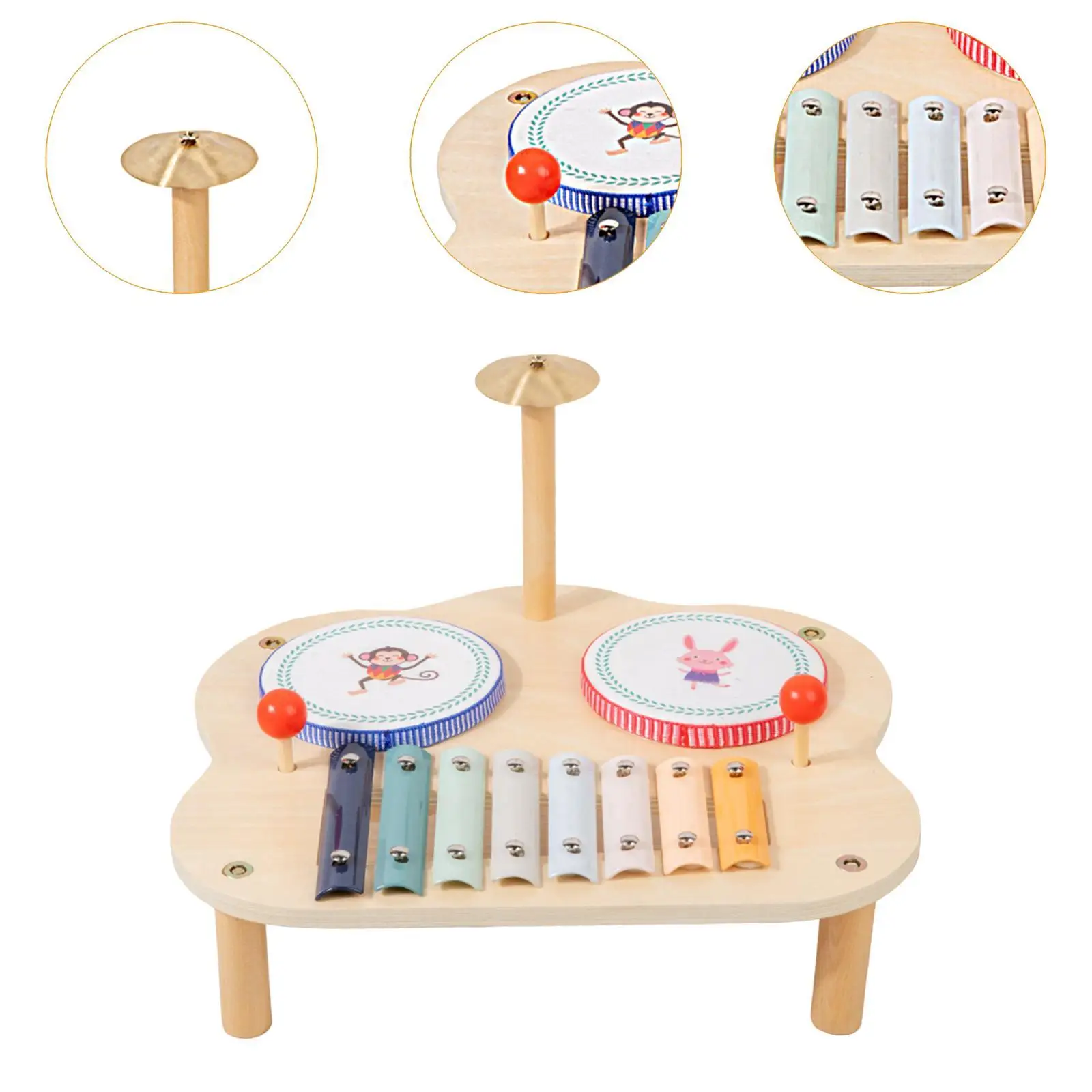 Mainan Musik Anak dengan Xylophone Drum kayu instrumen perkusi meja musik Kit Drum anak-anak untuk balita hadiah ulang tahun bayi