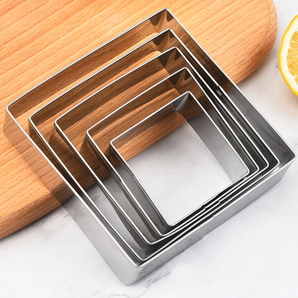 5 قطعة الفولاذ المقاوم للصدأ مربع كوكي القواطع قابلة لإعادة الاستخدام أدوات الخبز للبالغين حفلة عيد الميلاد العجين فندان المعجنات قوالب #3